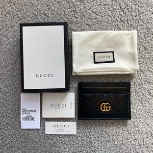 Gucci Matelasse GG Marmont Black Leather Card Case